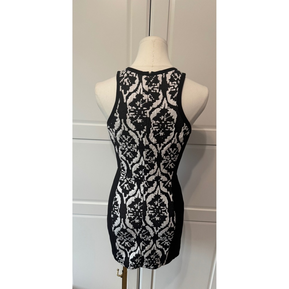Lovers + Friends Black White Damask Jacquard Bodycon Mini Dress Sleeveless Small - Picture 4 of 6